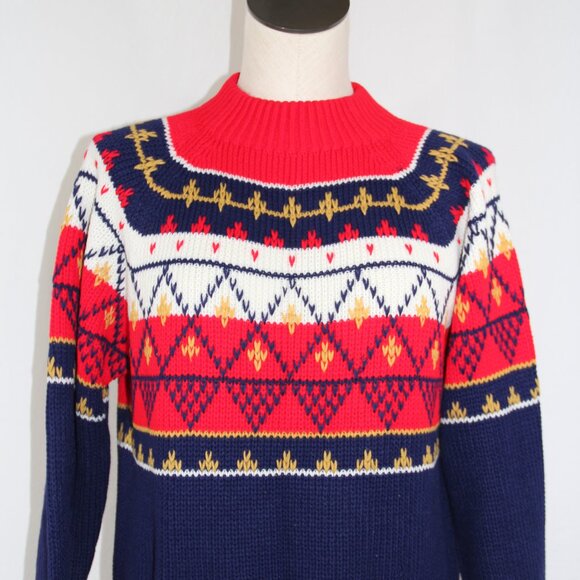 True Vintage 70s JC Penney Knit Pattern Sweater Red Navy Size Small Ski Winter - Picture 3 of 9